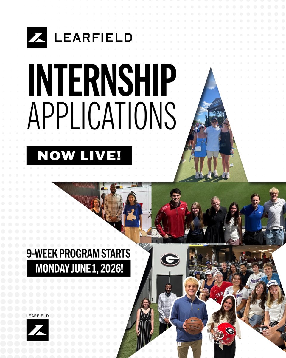 Learfield's tweet photo. Applications are now open for LEARFIELDβs 2026 Summer Internship Program.
This 9-week program, starting June 1, 2026, offers hands-on experience across college athletics, multimedia rights, NIL, marketing, and more.
Apply today at https://t.co/5AI1GCObK5
#LEARFIELD #Internship #SportsCareers #SportsBusiness #CollegeSports #ApplyNow