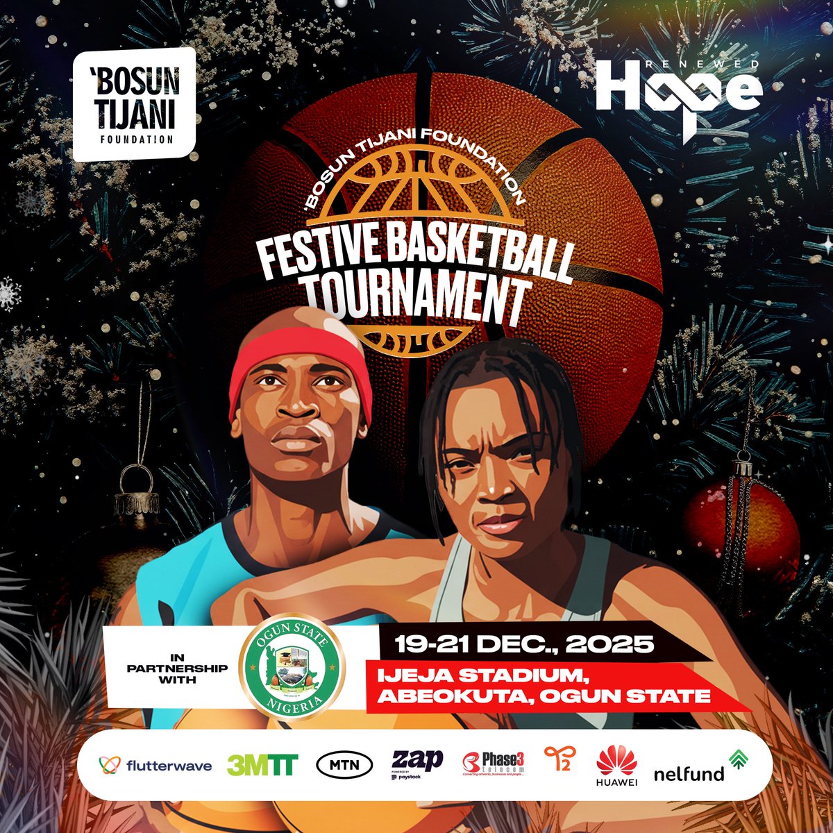 🎄🏀 Detty December meets Abeokuta!

To celebrate the festive season and close out the year together, the ‘Bosun Tijani Foundation is sponsoring a 3-day basketball festival at Ijeja Stadium, Abeokuta — bringing teams from across Nigeria together in the spirit of sport, community,