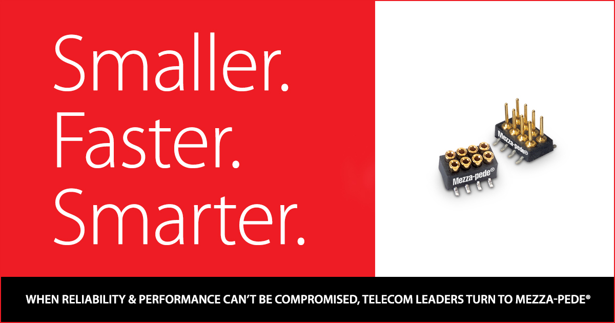 Our Mezza-pede® SMT Connectors deliver high-density/performance solutions for today’s demanding telecom applications. With a 1.0mm pitch &amp; a low-profile design, Mezza-pede® enables compact board-to-board connections without sacrificing signal integrity. bit.ly/4pQpSxu