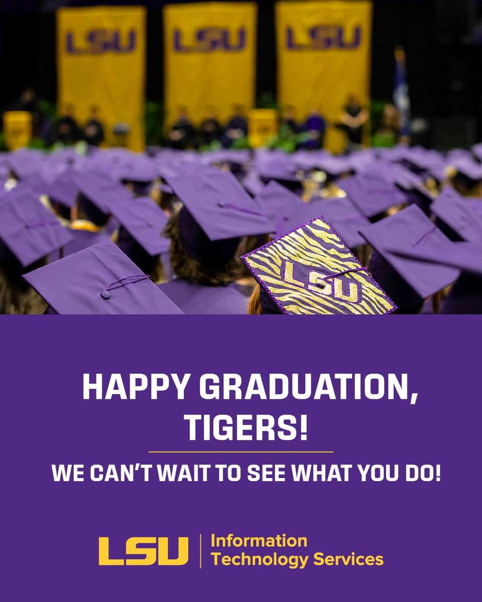 LSUITS's tweet photo. Happy Graduation, Tigers! We can’t wait to see what you do!
#LSU #LSUITS #Graduation #CongratsGrad #WBTTW https://t.co/FBLitAbHrL