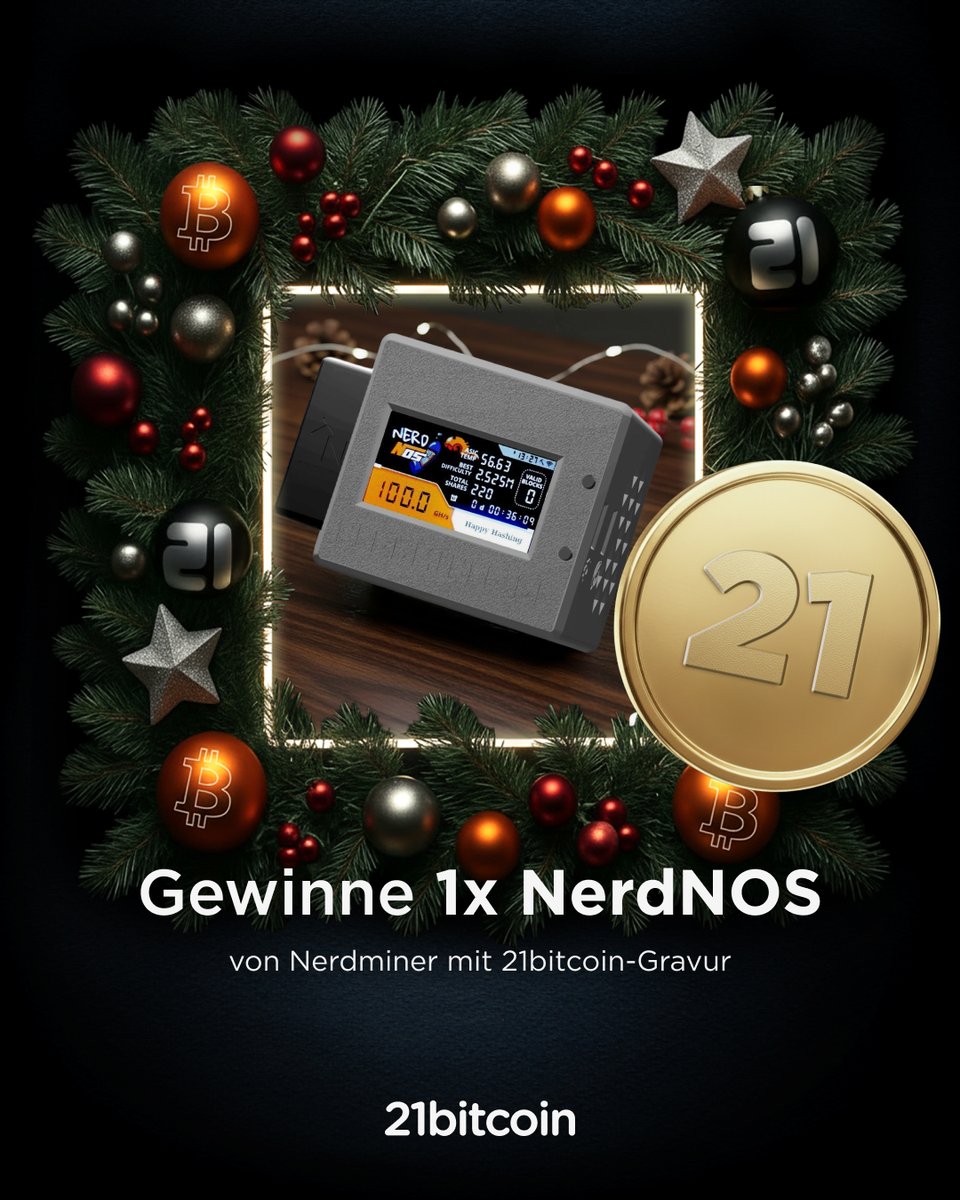 21bitcoinApp's tweet image. Gewinne einen NerdNOS Bitcoin Miner mit 100 GH/s 🎁

So machst du mit:
➡️ Folge @nerdminer_de &amp;amp; @21bitcoinApp
🔁 Teile diesen Post
💬 Kommentiere, warum du Bitcoin-Mining ausprobieren möchtest

Der Gewinner wird morgen, am 22. Dezember, bekannt gegeben.

Viel Glück! 🍀