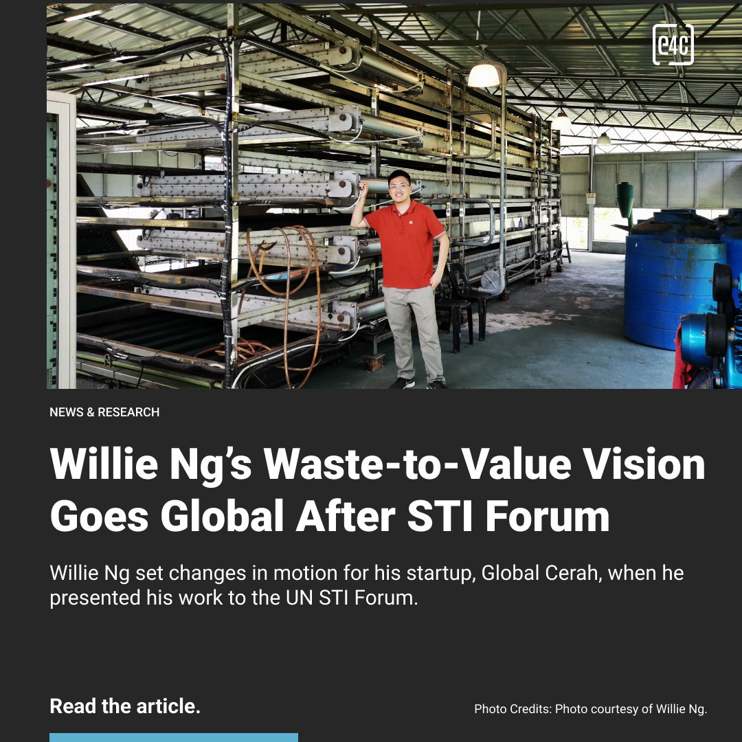engineer4change's tweet image. Global Cerah, founded by Willie Ng, turns farm waste into animal feed, organic fertilizer, cutting farmers’ costs by 40% and supporting 600+ livelihoods. Featured at the UN STI Forum 2025.

Learn more!
🔗engineeringforchange.org/news/willie-ng… 

#E4C #CircularEconomy #ClimateAction