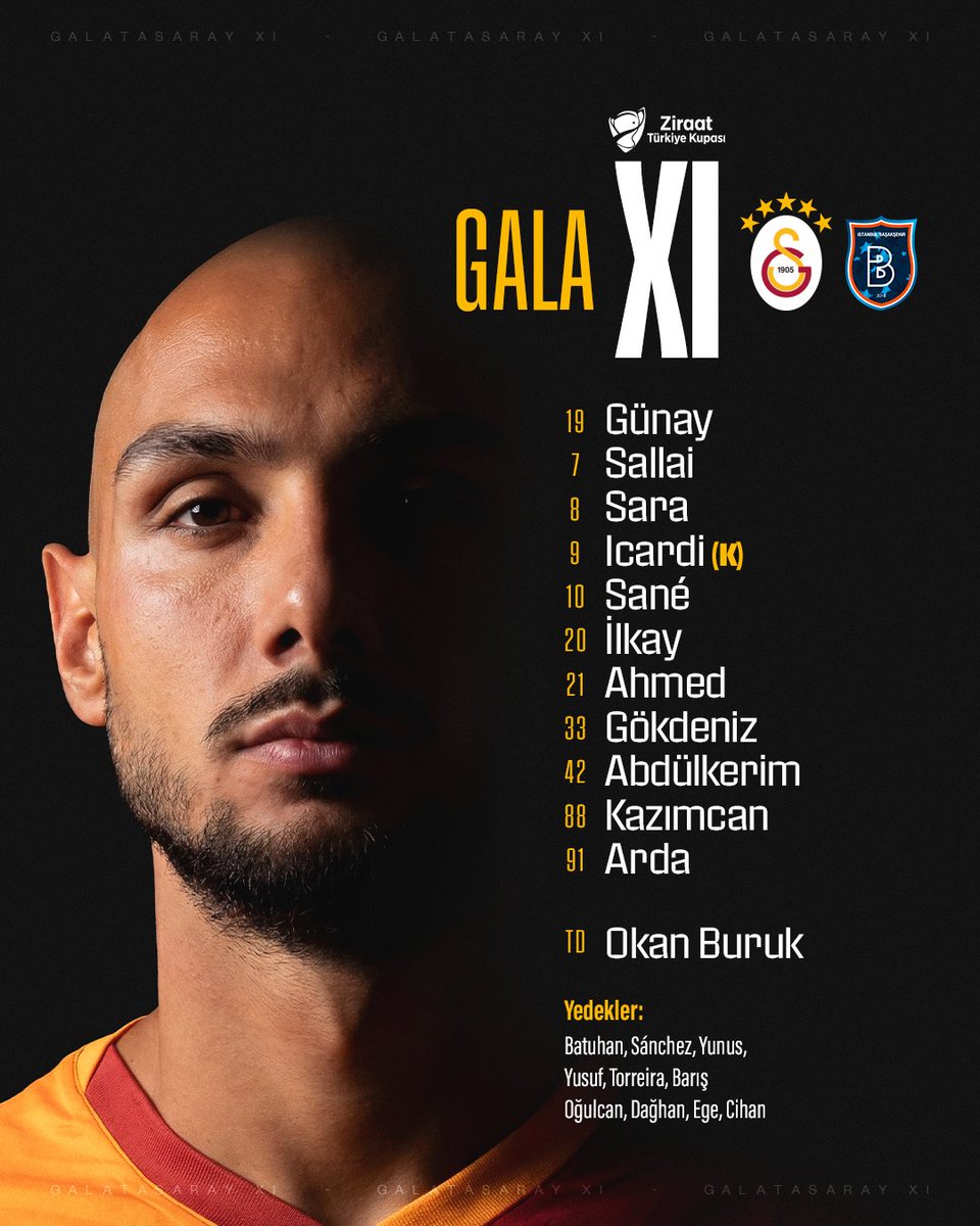 GalatasaraySK's tweet image. 📢 RAMS Başakşehir karşısında ilk 11’imiz ve yedeklerimiz! 👇 #GSvİBFK