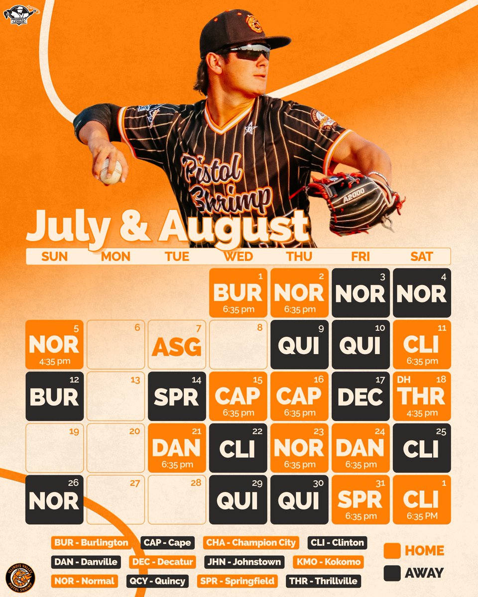 FUN AHEAD! 🚨 ⚾️

Mark your calendars and get ready to join the fun! The 2026 Illinois Valley Pistol Shrimp Schedule is here! #FearTheClaw

Full Release ⬇️
pistolshrimpbaseball.com/x/kd988