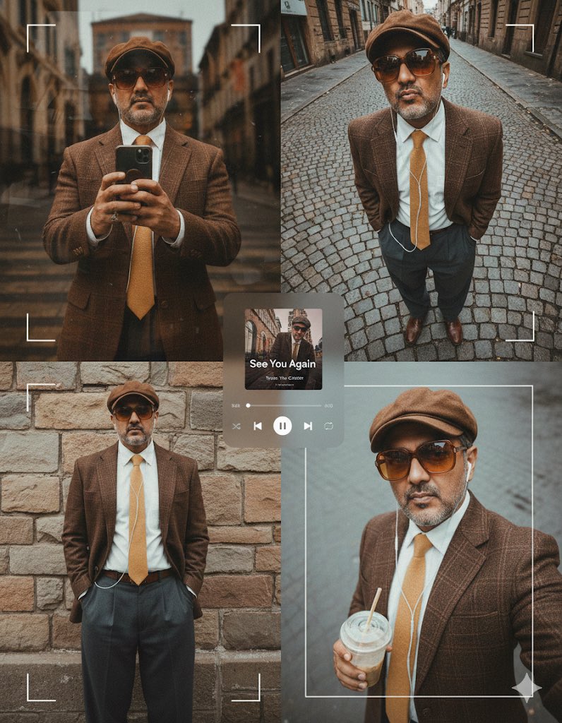 Open gemini 

Choose image

Paste

{
  "project_title": "Urban Streetwear Editorial Collage",
  "aspect_ratio": "9:16",
  "aesthetic_theme": {
    "style": "Editorial poster-style multi-panel collage",
    "mood": "Retro analog–digital fusion",
    "color_palette": [
      "Warm