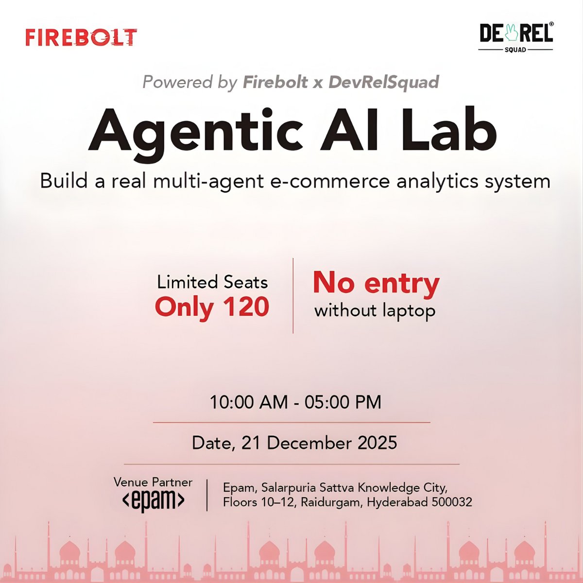 Can't wait to attend the Agentic AI Lab in Hyderabad this sunday! 🚀🚀

#AgenticAI #Firebolt #DevRelSquad #HyderabadTech 
<a href="/devrelsquad_/">devrelsquad_official</a> <a href="/FireboltHQ/">Firebolt</a>