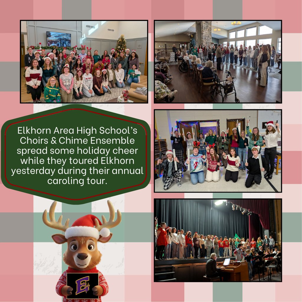 The EAHS Choir and Chime Ensemble shared their Holiday music on their annual caroling tour around Elkhorn yesterday!

#goelks