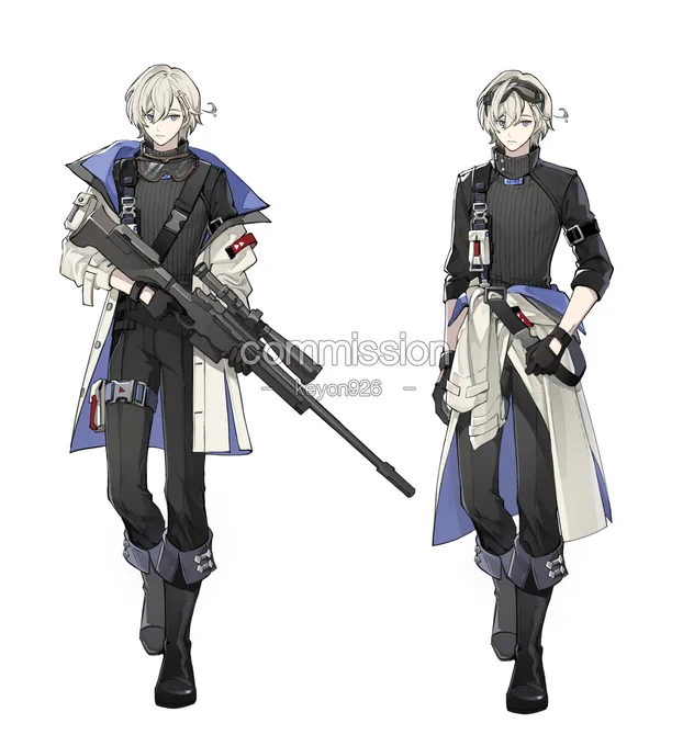 Commission Batch # 7 This is a fanart commission. The client wanted an AU outfit design for their favorite characters (a CP), with some references to Metal Gear Solid.