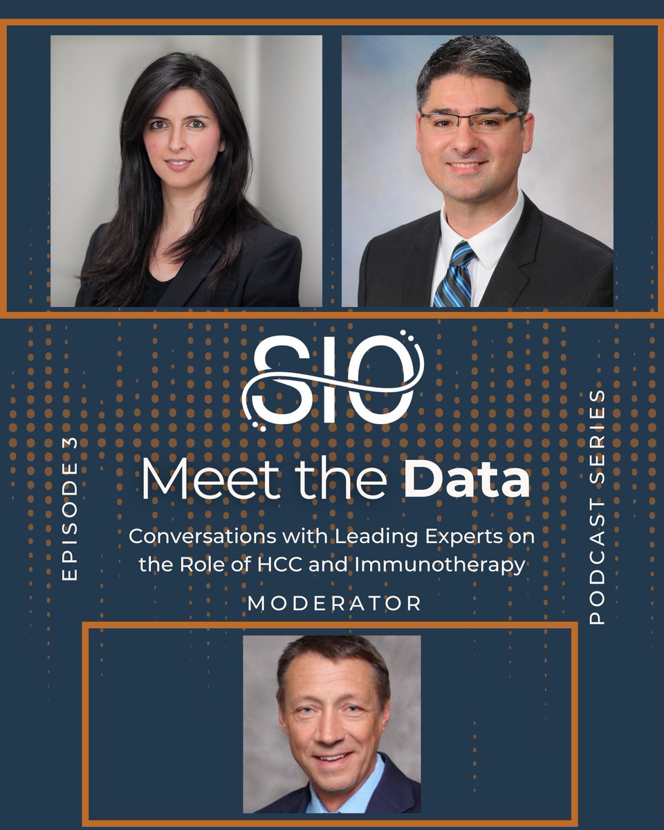 SIO_Central's tweet photo. Episode three of Meet the Data looks at a key question in oncology: when should immunotherapy be introduced? Moderator @Williamrilling7 joins Parissa Tabrizian, MD, and @BeauToskichMD.
Listen on the SIO Podcast channel
Spotify https://t.co/tIXCgyXImb
Apple https://t.co/5mJgOC35Tt https://t.co/zuSYa7N8wE