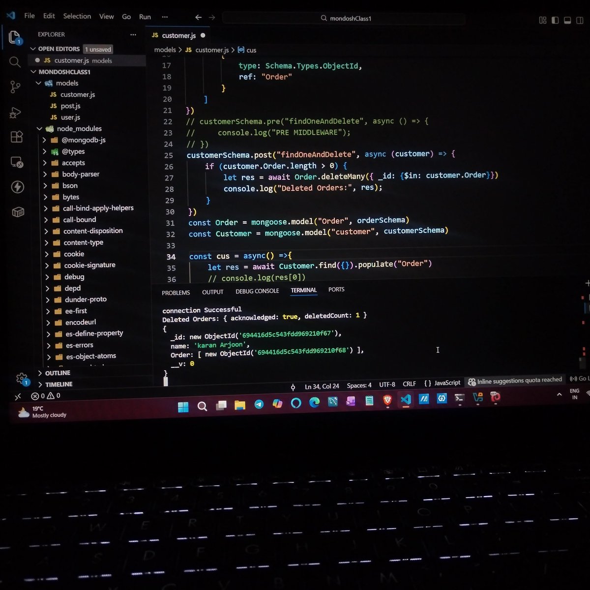 _devMSA's tweet photo. Deleted a user but their orders still exist? ❌
Use post("findOneAndDelete") to automatically clean up related data.
Clean DB = happy backend 😌
#NodeJS #MongoDB https://t.co/VoT1e99a3v
