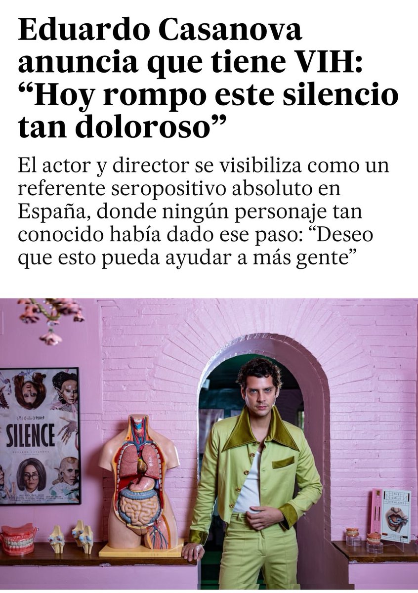 Todo mi cariño y apoyo a Eduardo Casanova. La valentía que demuestra dando este paso va a ayudar a muchas personas.

Tener VIH no debe ser motivo de exclusión en ningún ámbito, especialmente en el laboral y como él mismo recordó en TVE, indetectable es igual a intransmisible.
