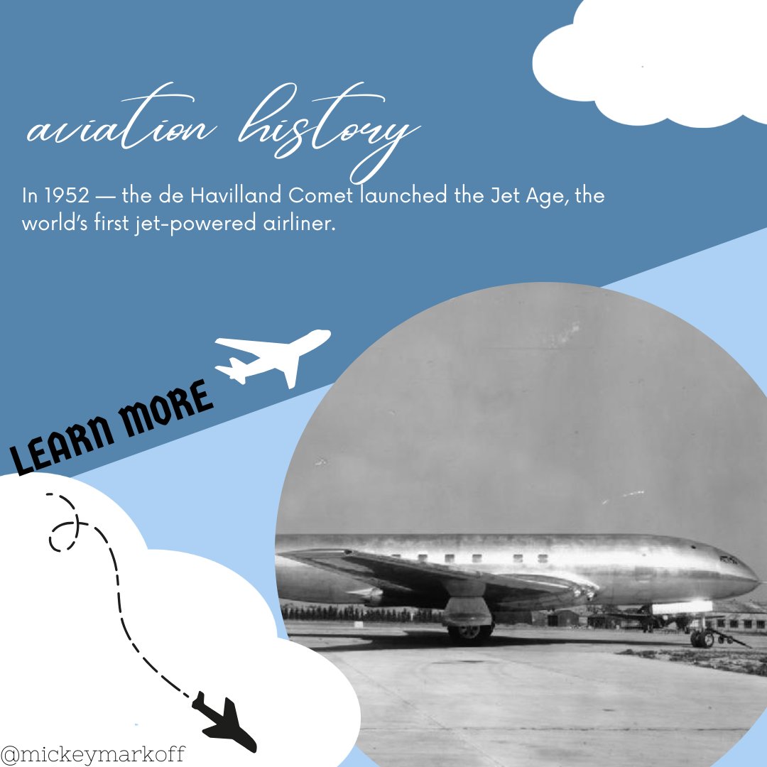 markoff_mickey's tweet image. The Comet’s first passenger flight in 1952 cut trans-Atlantic travel time nearly in half and marked the dawn of jet aviation.
Learn more aviation #history @ yumpu.com/en/document/vi…