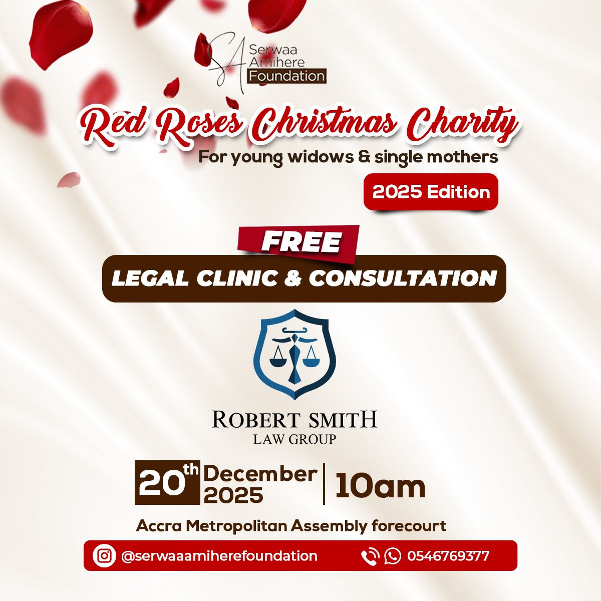 Don't miss out this Saturday, guys.

There'll be free legal consultation this Saturday to widows who need them.

Do well to be a part of this great programme by the #SerwaaAmihereFoundation