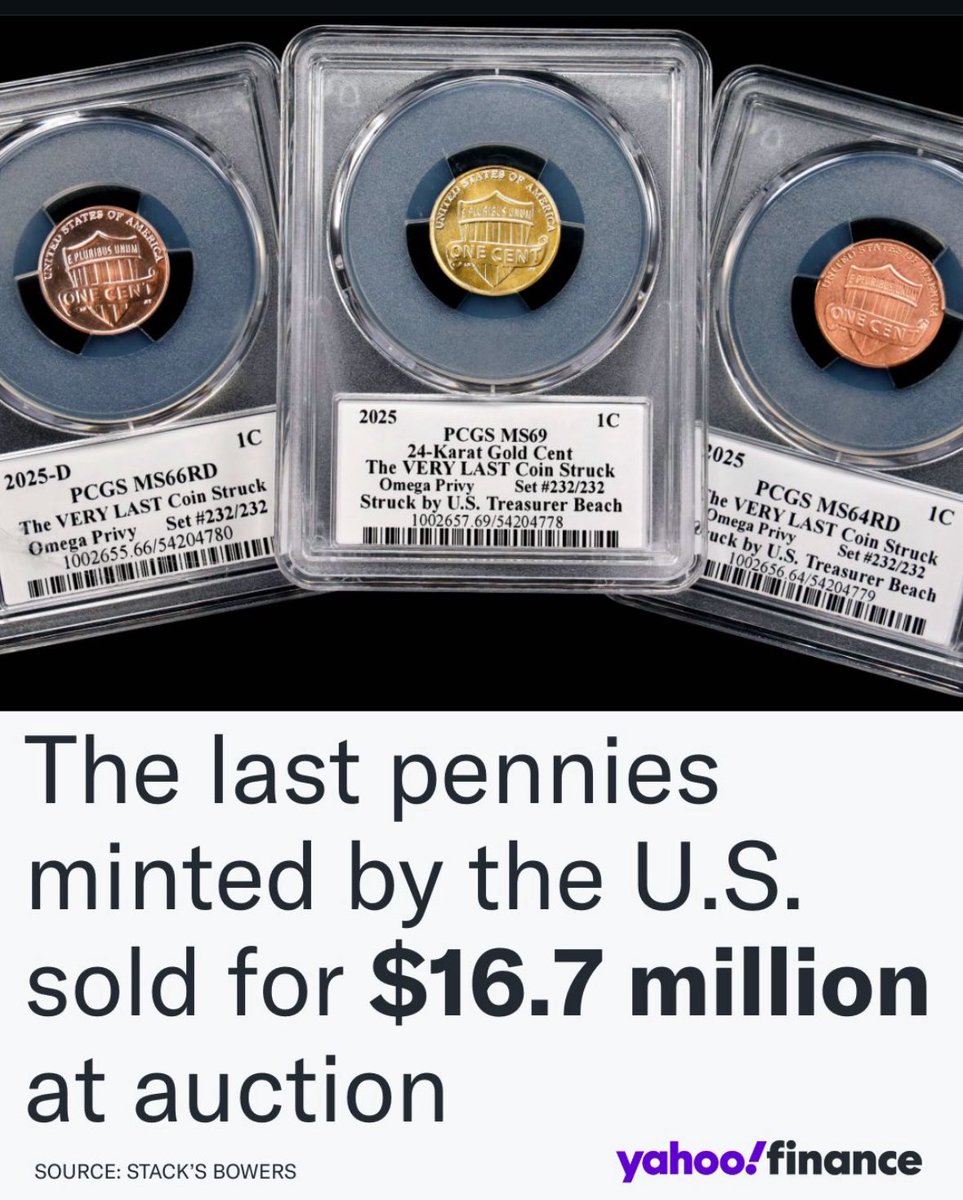 🔵MARKETEVANS: Ultimi centesimi mai coniati dagli Stati Uniti venduti all'asta per 16,7 milioni di dollari