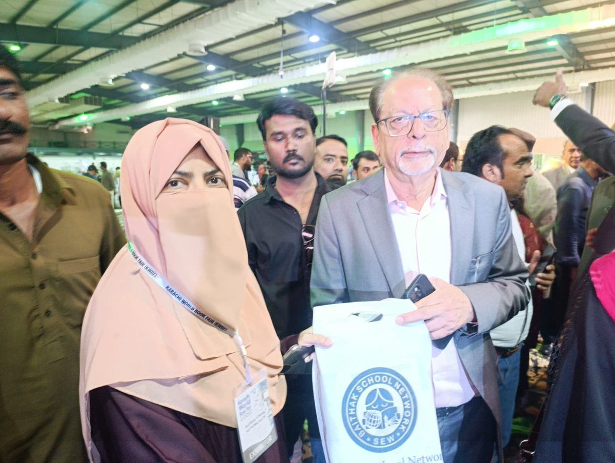 BaithakSchools's tweet photo. Day 1 at Karachi World Book Fair 2025 inspired Baithak School Network. We were honored by Mr. Syed Sardar Ali Shah and Mr. Mohammad Ahmed Shah, whose support strengthened our mission. Our stall and publications inspired many—an impactful start to change. 
@MinisterEduGos https://t.co/7wb6V7AJE8