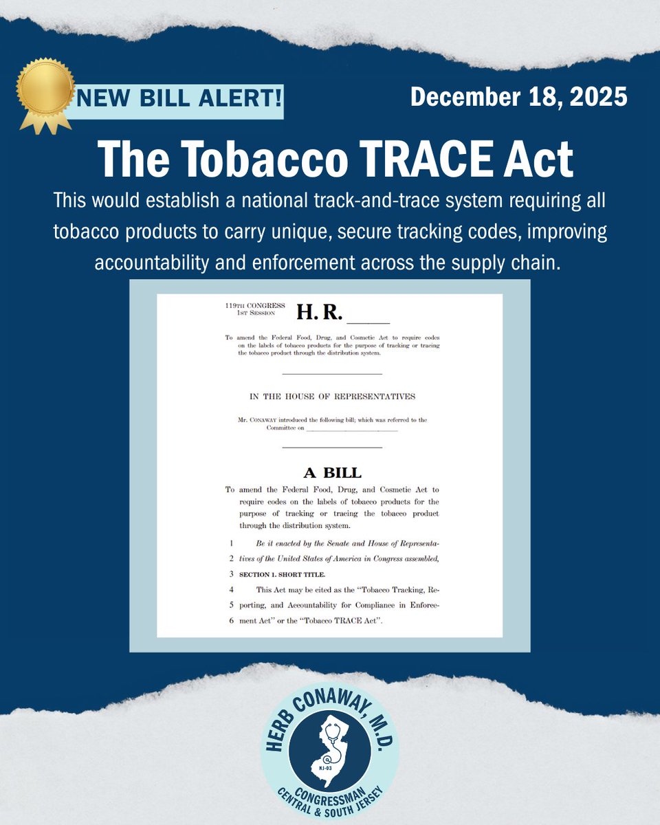 tobacco track & trace Today, I introduced the Tobacco TRACE Act with @RepDWStweets to modernize  tobacco enforcement. This bill creates a national track-and-trace system  with secure, unique codes to crack down illicit tobacco products. We should