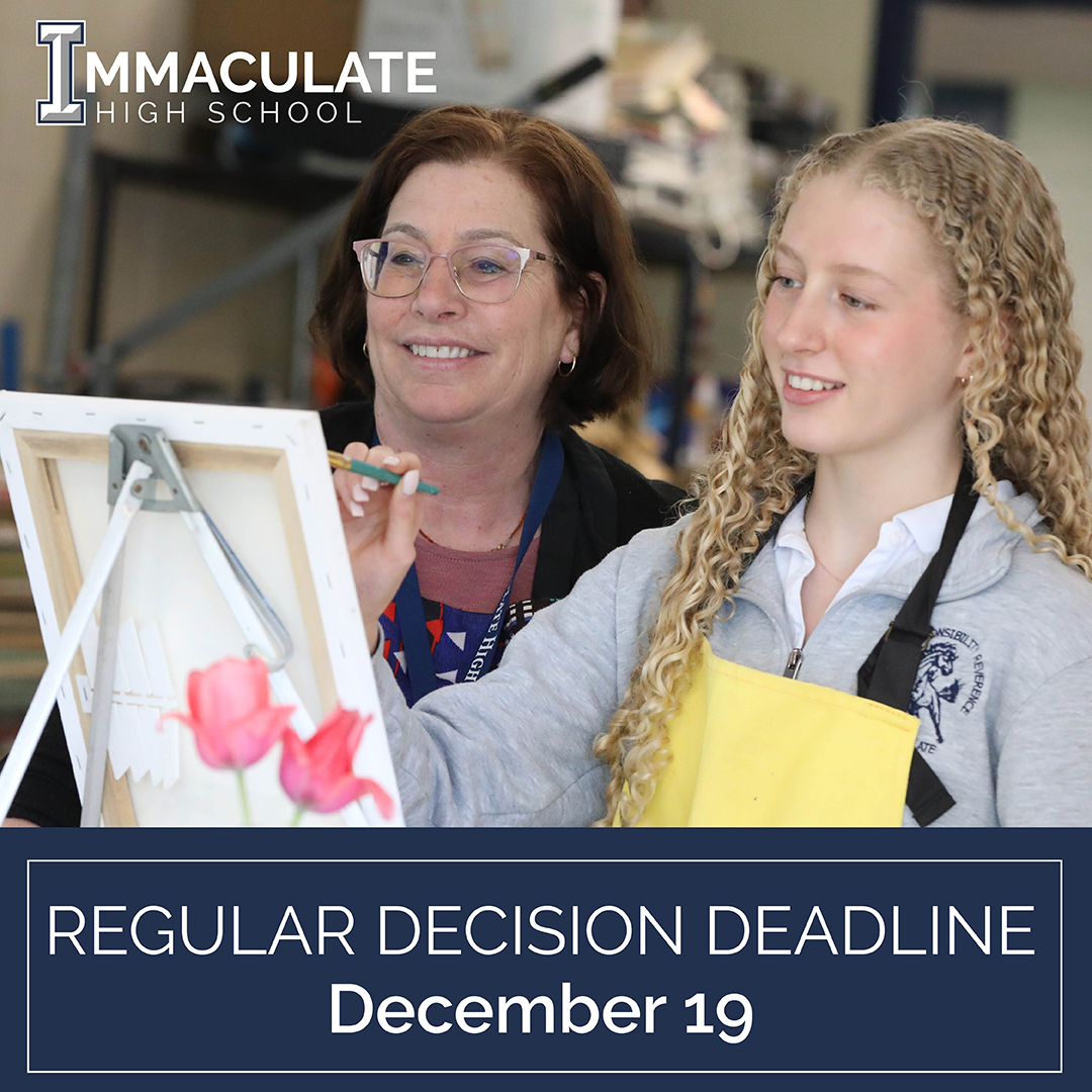 Ihsmustangs's tweet image. 𝙏𝙝𝙚𝙧𝙚’𝙨 𝙨𝙩𝙞𝙡𝙡 𝙩𝙞𝙢𝙚!
Regular Decision applications for Immaculate's Class of 2030 are due TOMORROW. We can’t wait to welcome the next generation of Immaculate students. Submit your application at immaculatehs.org/admissions/app…
#IHSAdmissions #CollegePrep #EmpowerYourFuture