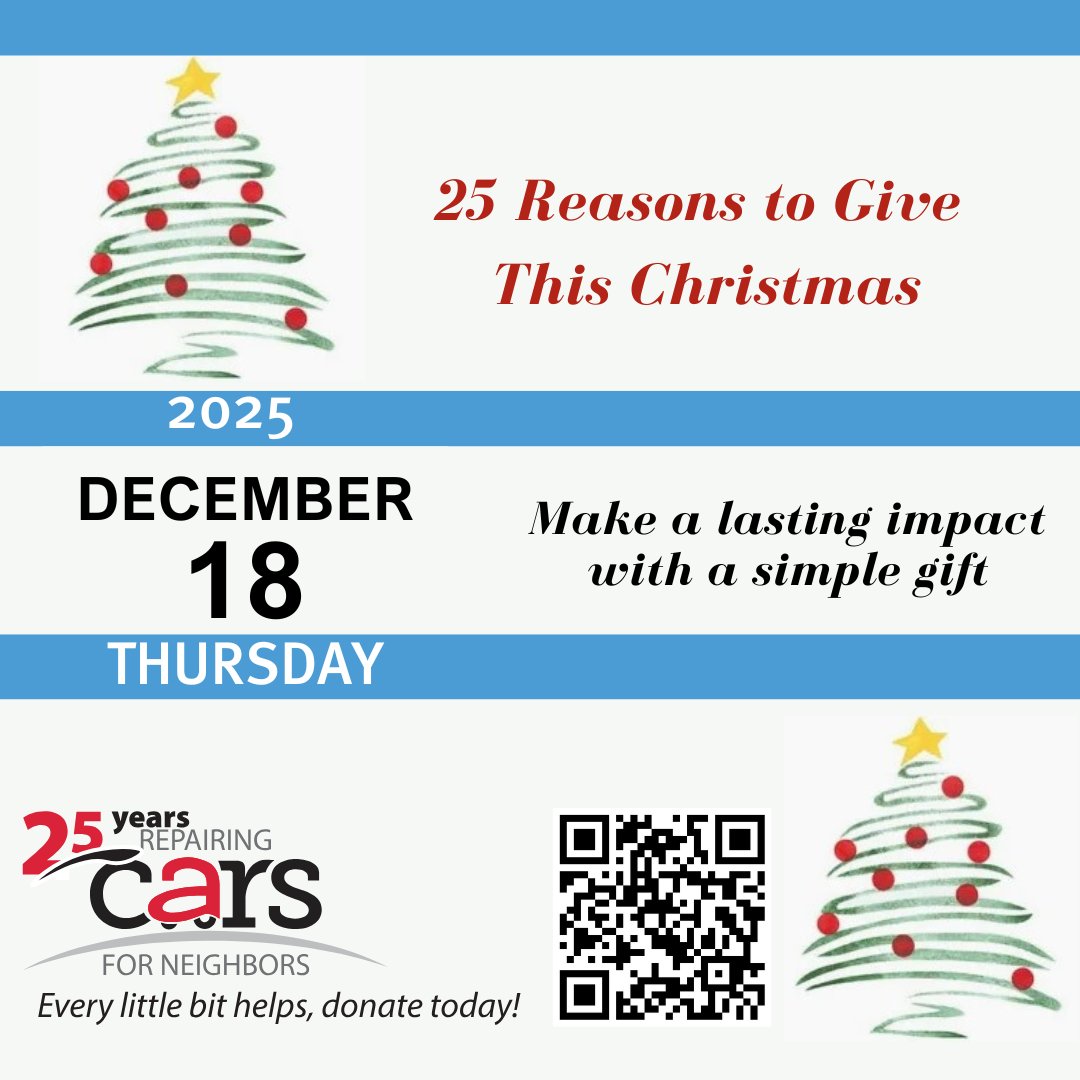 CarForNeighbors's tweet image. 25 Reasons to Give —Reason 18: Make a lasting impact with a simple gift. A little support can create huge impact. 🚗✨ Give now: bit.ly/3P3OqmK  

#GiveHope #ReasonsToGive #HandUp #TogetherWeCan