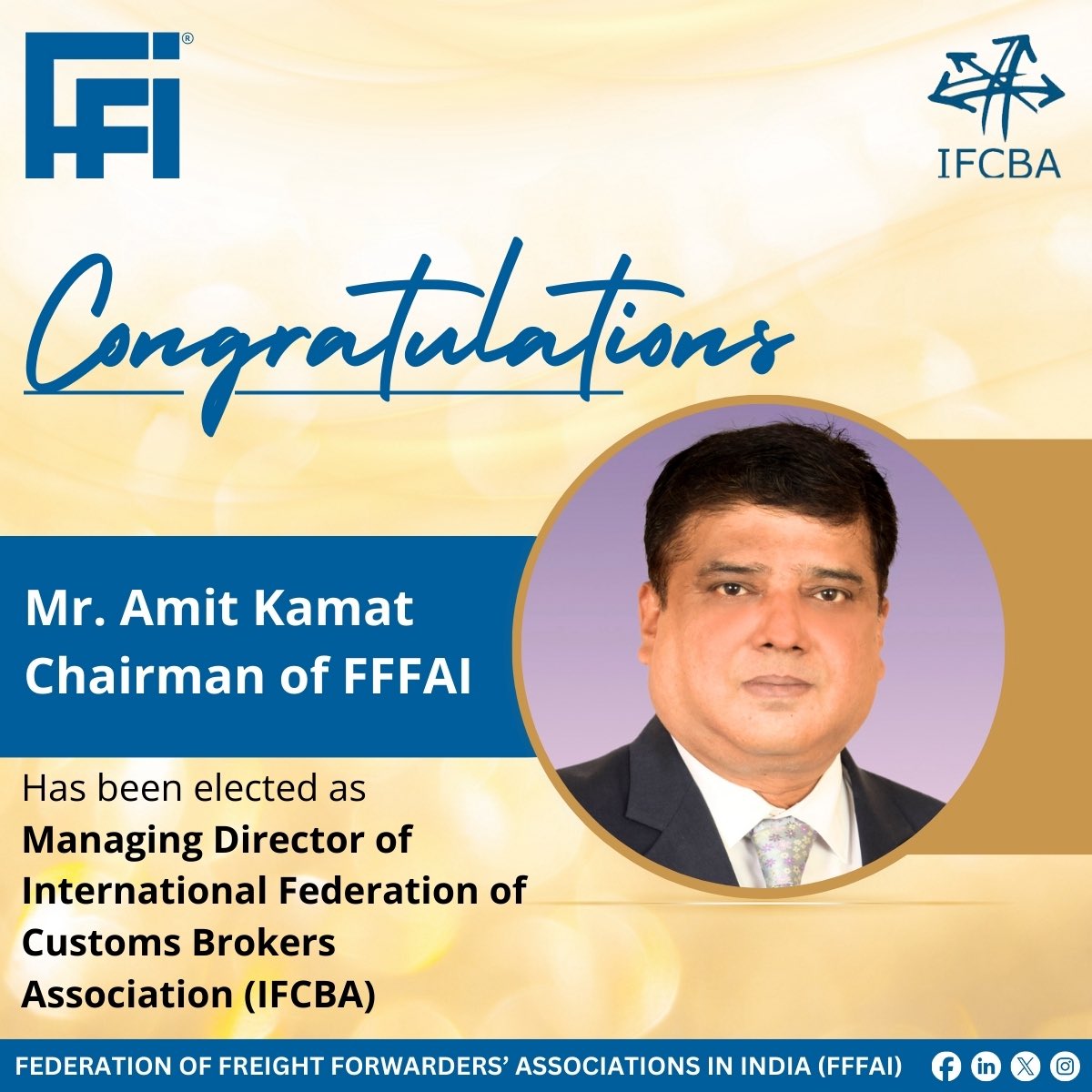 FFFAI_INDIA's tweet photo. .@FFFAI_INDIA congratulates Mr. Shankar Shinde, Past Chairman & Advisor, on his re-election as Chairman, IFCBA, and Mr. Amit Kamat, Chairman, FFFAI, on his election as Managing Director, IFCBA.
A proud moment for Indian leadership on the global stage.
#FFFAI #IFCBA https://t.co/BCfnB3FkDA