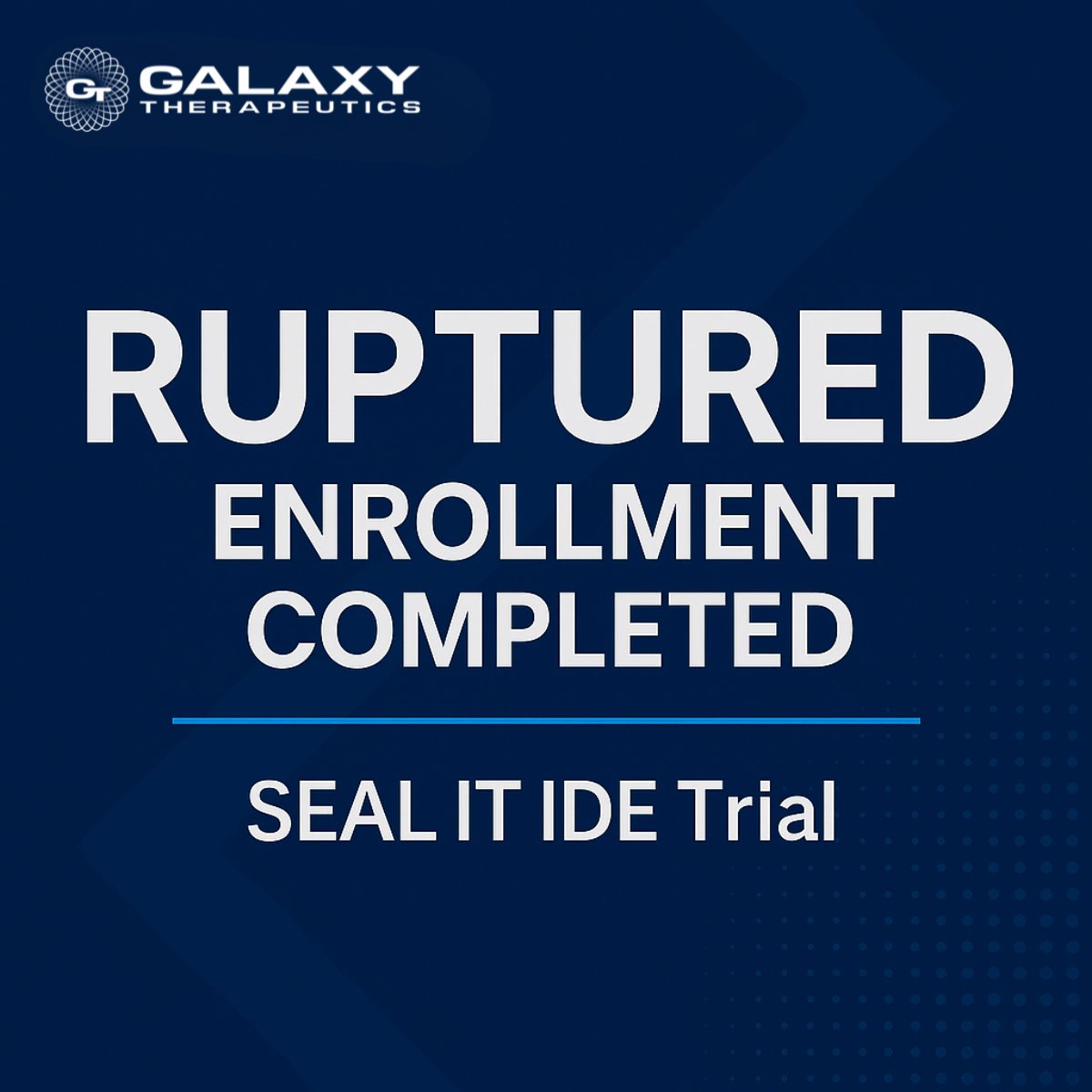 GalaxyThera's tweet photo. The SEAL IT IDE Trial has completed patient enrollment.

Final patient enrolled today by Dr. Demetrius Lopes and the Aurora Lutheran team — just over 16 months after study initiation.

A milestone built by an entire community.

#SEALIT #IDEtrial #Neurointervention https://t.co/6ME0il0gDy