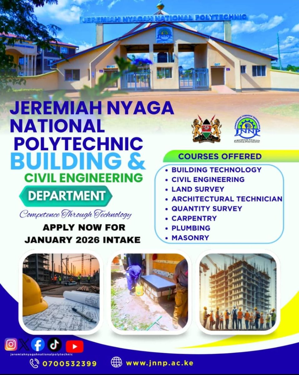 JNNP_Official's tweet photo. TVET IS THE MASTER KEY... COME AND JOIN THE BEST!!! AT JEREMIAH NYAGA WE OFFER A VARIETY OF COURSES. WE EQUIP YOU FOR SUCCESS. TVET NDIO FOM. #SKILLS #TVETNDIOFOM #JIJENGE https://t.co/xpTinF3Ng5