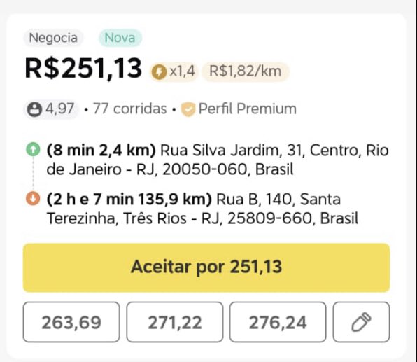 lovalott_'s tweet photo. @fefo_itz Não tem cartel nenhum. Quando uma corrida chama no negocia o motorista pode aceitar o valor que o passageiro ofereceu ou escolher entre 3 preços pré-definidos pela 99. Eles apenas escolheram o valor mais alto. https://t.co/vYbMivFLqh