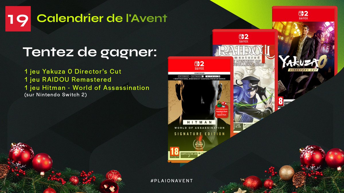 🎁 #PLAIONAvent - Jour 19 🎁

Vous avez ou allez avoir la Nintendo Switch 2 ? Tentez de gagner ce pack de 3 jeux ! 

Participer :
✅ Follow @plaion_fr
💚🔃 Like et RT ce post

1 gagnant
TAS le 15/01/26