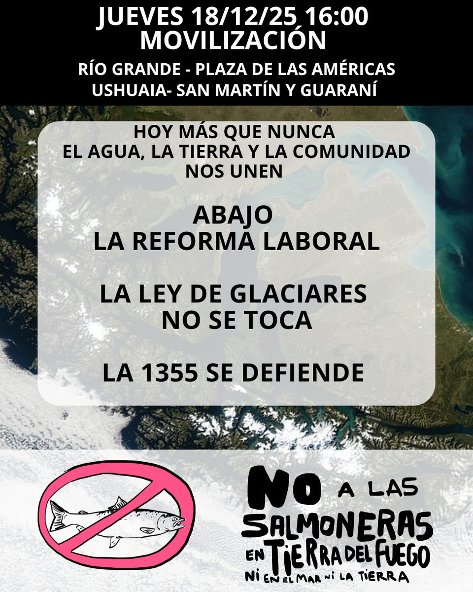❌ NO ES MODERNIZACIÓN
🔥 ES ESCLAVITUD

Este jueves 18/12 – 16hs salimos a las calles.

📍 Ushuaia: San Martín y Guaraní
📍 Río Grande: Plaza de las Américas

✊ Contra la reforma laboral

Que la crisis no la paguen lxs trabajadorxs.

#NoALaReformaLaboral
#TierraDelFuego