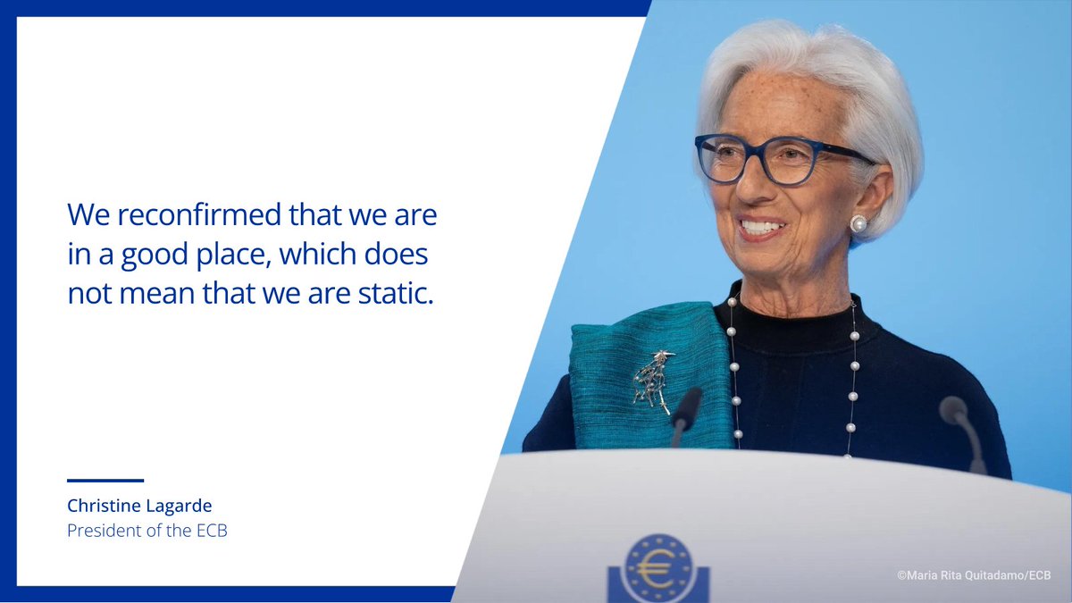 ecb's tweet image. We have decided to keep the three key interest rates unchanged, said President @Lagarde after the Governing Council meeting.

We are determined to ensure that inflation stabilises at our 2% medium-term target.

Watch the press conference link.europa.eu/KByWRW