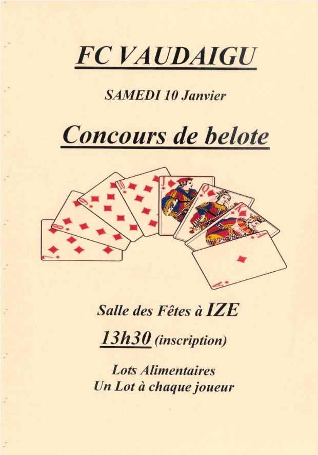 Bais53's tweet photo. Concours de belote FC VAUDAIGU : samedi 10 janvier 2026 13h30 https://t.co/EksN5d1MPl