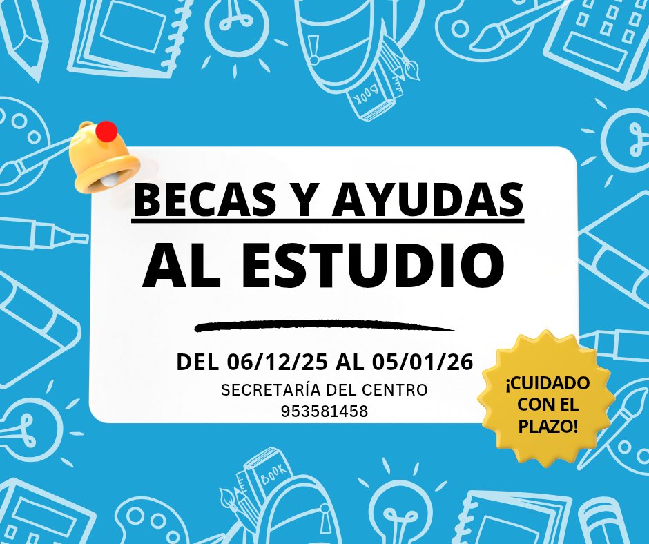SAFAAlcala's tweet image. 📣 BECAS Y AYUDAS AL ESTUDIO 👨‍🎓👩‍🎓#AITE #Beca6000 #BecaAdriano #BecaSegundaOportunidad‼️

📅 6 de diciembre al 5 de enero
🖥️ Solicitud en línea/Secretaría Virtual centros
ℹ️ Más info en la juntadeandalucia.es/educacion/port… o en la secretaría del centro