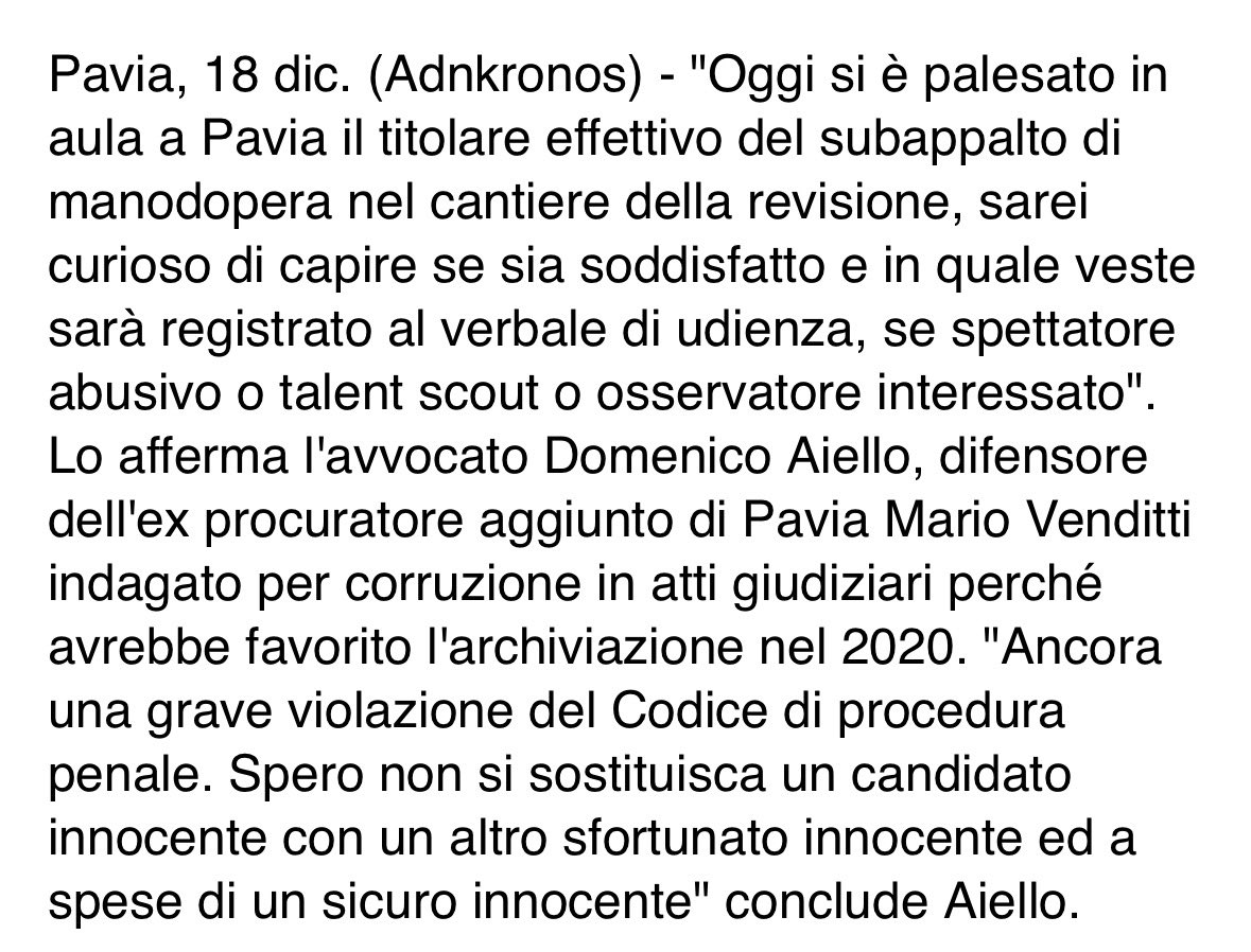 Maurizia1040345's tweet image. Un altro grave attacco da parte dell’avvocato Aiello alla #procura di #Pavia 

Ma tranquillo avvocato, Le sarà restituito tutto con gli interessi 

#Garlasco