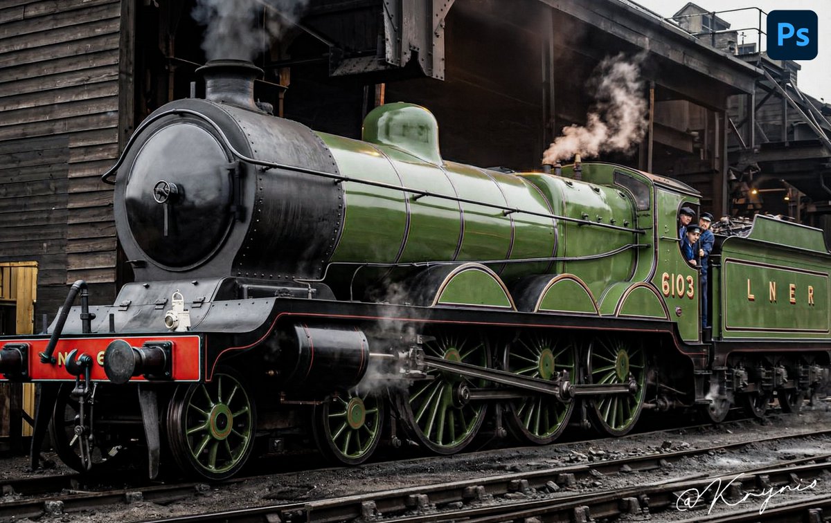 Colourisation of an archival photograph – class B4 no. 6103  
Just a visualisation of what the scenery might have looked like at the time the photograph was taken, so I assume that the place in the photograph no longer exists.

more steam added in post-production.