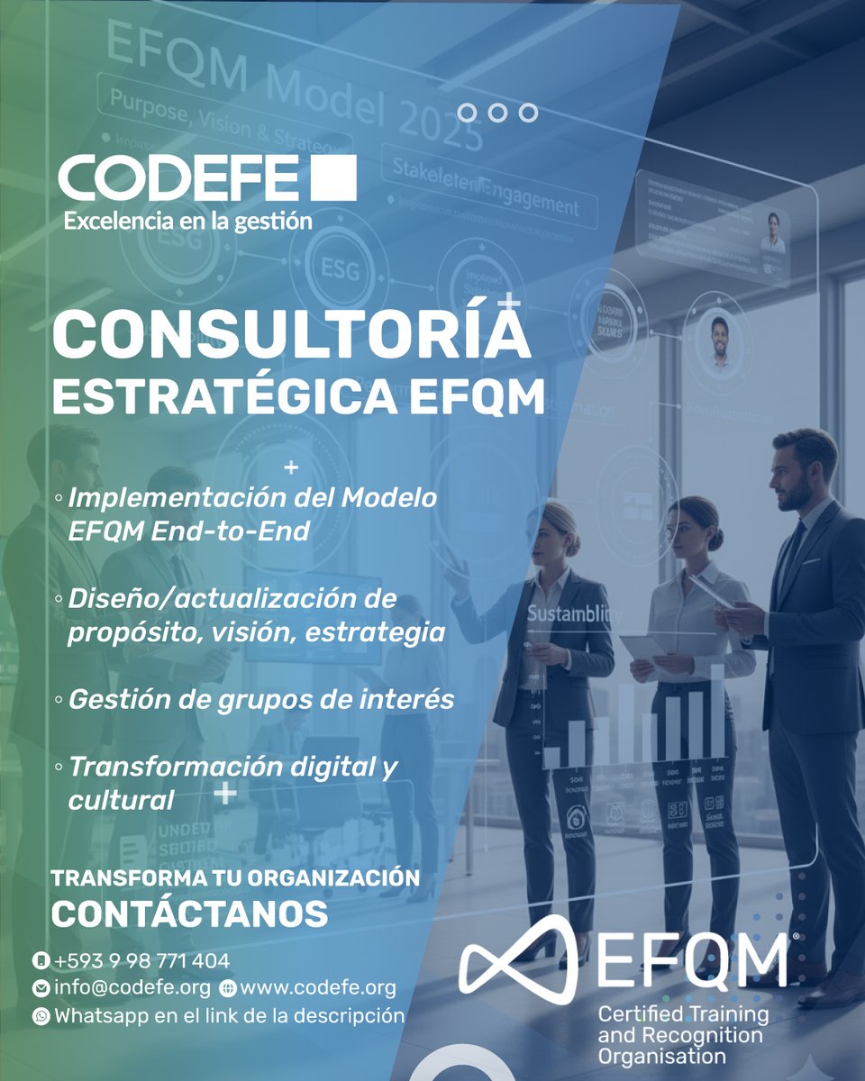 CODEFE's tweet image. La mayor amenaza para cualquier universidad es retrasar la mejora estratégica. 

Si temes que EFQM tome demasiado tiempo, nuestro enfoque optimiza recursos y acelera resultados. 

Ordena, integra y fortalece tu gestión. Fortalece tu institución: WhatsApp bit.ly/3avIs7L