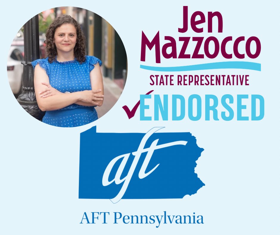 jenforpa's tweet photo. I am so proud to have the endorsement of my statewide union, AFTPA!

It is such an honor to have the support of an organization that fights for our students and educators across the Commonwealth. https://t.co/wopyfvOFHi