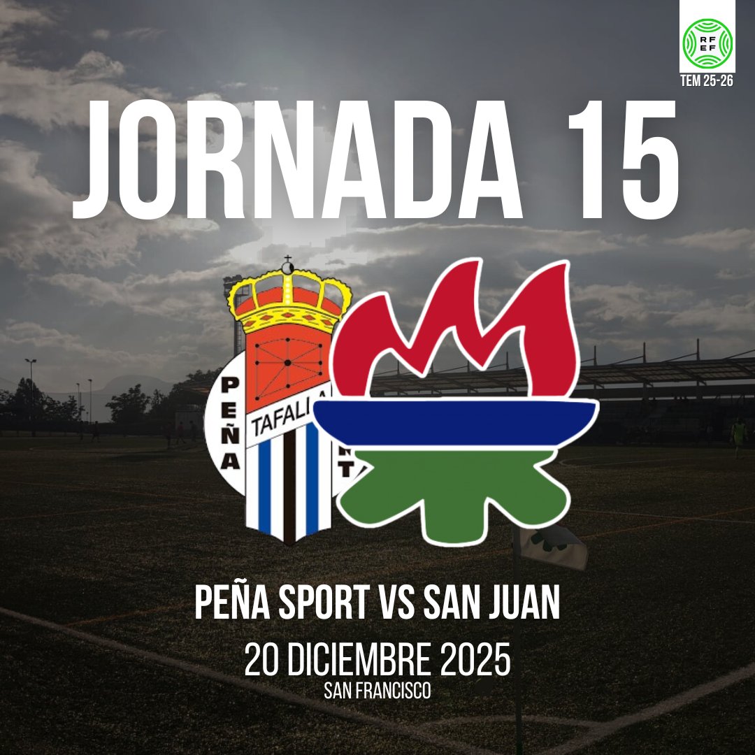 👉 Este sábado nuestro primer equipo se encuentra ante el décimo cuarto partido de la temporada. 

🏆 3RFEF
⚽️ Jornada 15
📆 20 de Diciembre
🕢 17:00
🏟 San Francisco
🆚 <a href="/PenaSportFC/">PEÑA SPORT FC</a>
🎟️ 10€
👨🏻‍⚖️ Álvaro López, Silvestar Gochev, Sebastián Trujillo

#3RFEF #PeñaSanJuan
