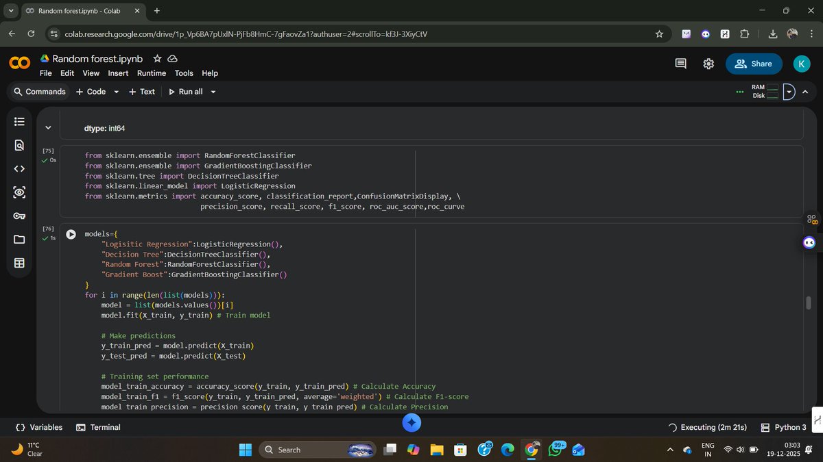 kinshukve's tweet photo. Day 10:
Worked on a travel dataset using Random Forest and experimented with multiple models to compare performance and insights.
#MachineLearning #RandomForest #DataScience #AI #ModelTraining #LearningJourney https://t.co/4YckL5Dwj7