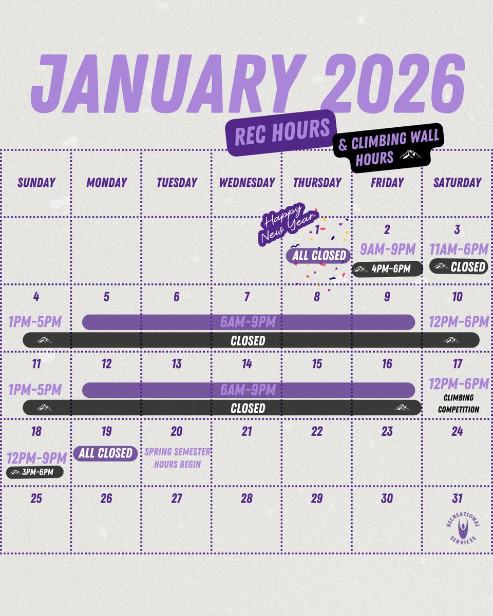 Winter Break hours begin Saturday 12/20! ❄️
Whether you’re staying active or taking time to recharge, we wish you happy holidays and a calm, restful winter break. See you soon, Wildcats 💜🤍
#kstaterec #breakhours