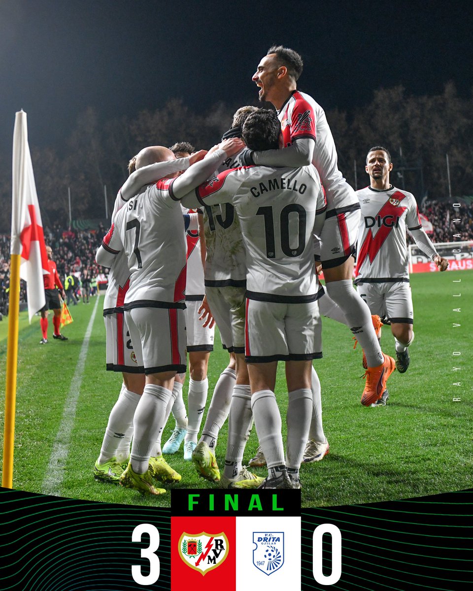 ⚡️ ¡¡¡FINAAAAL EN VALLECAS!!!

➕3⃣ ¡Histórica victoria con goles de Lejeune, Gumbau y Pacha que nos clasifica para 𝐨𝐜𝐭𝐚𝐯𝐨𝐬 𝐝𝐞 𝐟𝐢𝐧𝐚𝐥 de <a href="/Conf_League/">UEFA Conference League</a>!

🫵 ¡¡¡Va por vosotros, rayistas!!! ⚡️

#UECL #EuroRayo