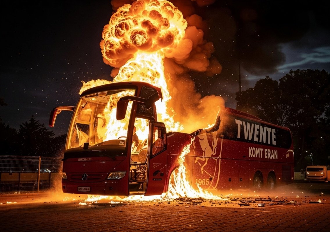 visboer's tweet photo. Bij het verlaten van Sportpark de Westmaat in Bunschoten-Spakenburg is de spelersbus van FC Twente over een bermbom gereden. Later meer. #spatwe https://t.co/4IaeWEsdHQ
