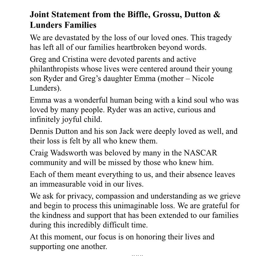 _TaylorKitchen_'s tweet image. A statement from the families of those impacted by the plane crash: