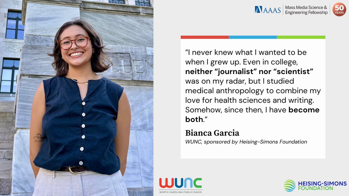 🎙️ The final Fellow Feature - featuring Bianca! This summer, Bianca made her mark at <a href="/wunc/">WUNC</a> supported by the Heising-Simons Foundation. You can read all about it here: aaas.org/programs/mass-…
#MassMediaFellowship #SciComm