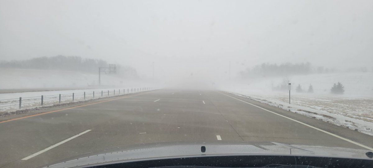 White out conditions on I-35 &amp; HWY 14. Travel advisory: high winds causing blowing snow and zero visibility. Road info 511mn.org