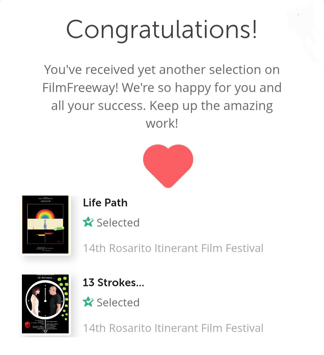 ioulialibera's tweet photo. Amazing news! ๐ฌ๐ "Life Path" & ๐ฌ๐๐ "13 Strokes..." have just been selected by 14th Rosarito Itinerant Film Festival via https://t.co/AFpfGZujzq! #writer #author #short #art #experimental #poetry #videopoetry #filmmaking https://t.co/0KbOeOpPxG