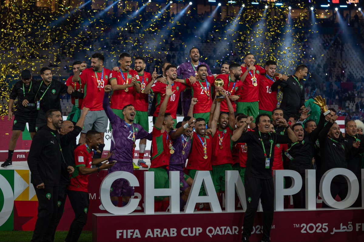 نبارك للمنتخب المغربي الشقيق فوزه بكأس العرب للمرة الثانية في تاريخ البطولة، وحظًا أوفر للمنتخب الأردني الشقيق. كما نبارك لشعوبنا العربية نجاح هذه البطولة، وما شهدته من تجمع عربي أخوي على أرض قطر.
