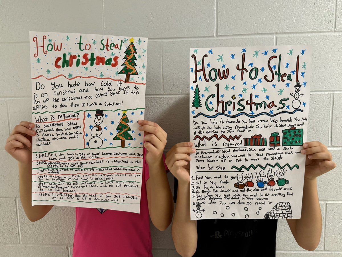 grace_maury's tweet photo. The Grinch has some serious competition! Junior students worked hard on their procedural writing unit to plan the ultimate Christmas heist: tools, tips and tricks included 🌲📝 https://t.co/MCOKcI2FuR