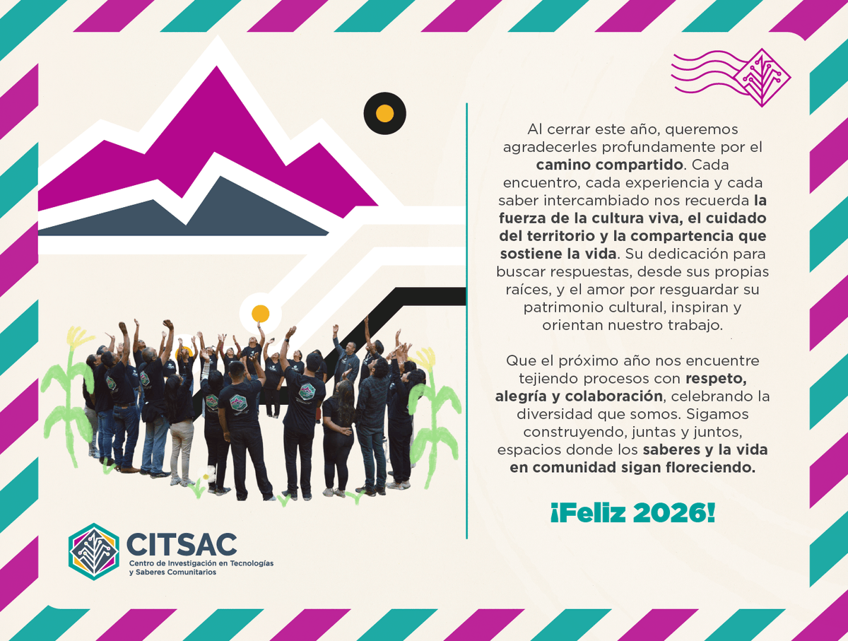 CITSAC_'s tweet photo. ¡Gracias por el camino compartido!
Que el próximo año nos encuentre tejiendo procesos con respeto, alegría y colaboración, celebrando la diversidad que somos.Sigamos construyendo, juntas y juntos, espacios donde los saberes y la vida en comunidad sigan floreciendo.
¡Feliz 2026!🌟 https://t.co/DVfXqwupCO