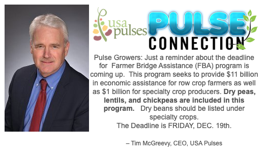 USAPulsED's tweet photo. Pulse growers: The DL to update your 2025 FSA acreage is tomorrow, Dec. 19.

The Farmer Bridge Assist. program includes chickpeas, lentils, &amp; dry peas. 

Dry bean eligibility has not been confirmed yet, but acreage reporting is still critical. https://t.co/DznMdv2AlV
