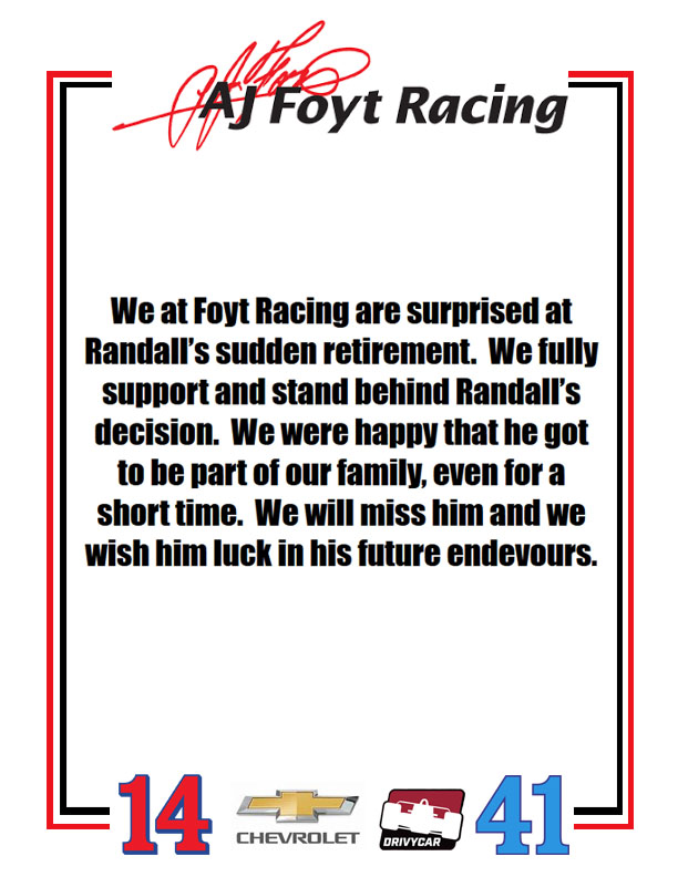 A.J. Foyt DrivyCar Racing Team 14 and 41 Chevy tweet media