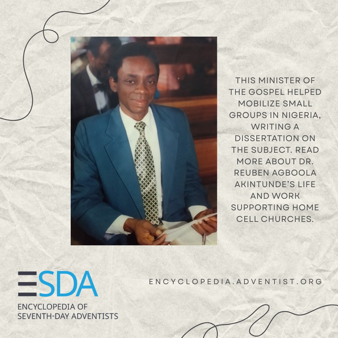 EncyclopediaSDA's tweet photo. This minister of the Gospel helped mobilize small groups in Nigeria, writing a dissertation on the subject.  To read more about Dr. Reuben Agboola Akintunde’s life and work supporting home cell churches, go here: https://t.co/KjZnIicTbe #AdventistHistory @WAdventist https://t.co/BjiMjrIgxS
